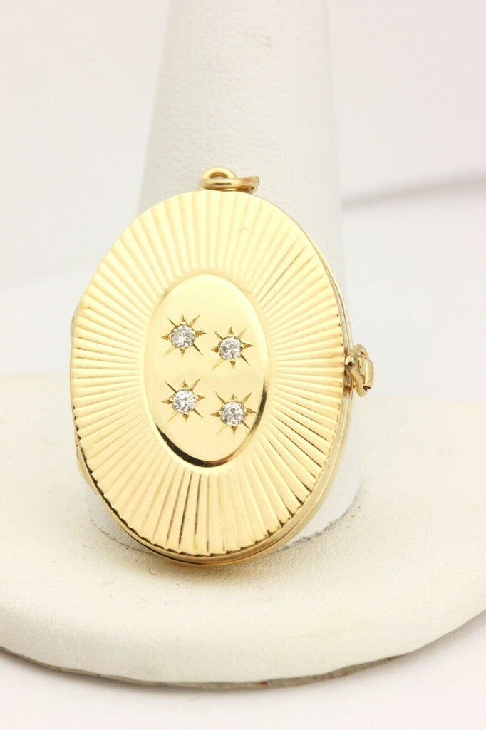 14k yellow gold 0.12ctw diamond locket pendant 1.25 inch 10.12g vintage estate
