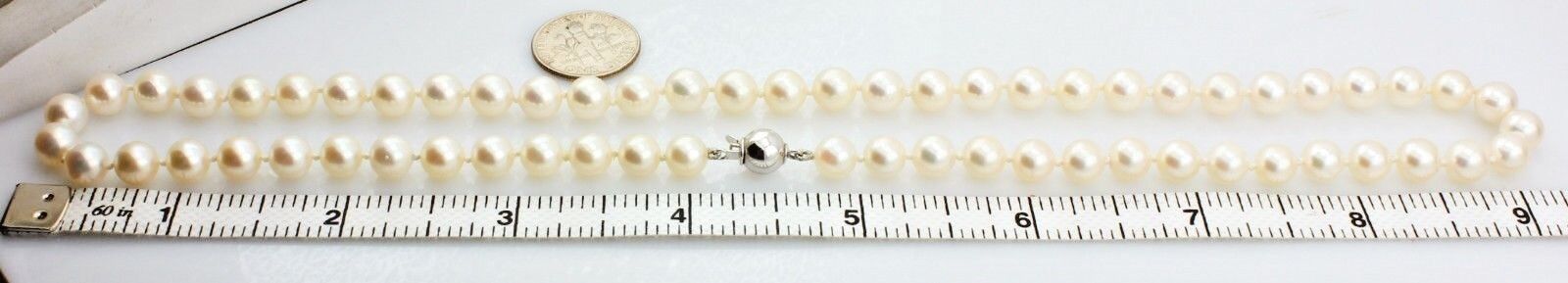 14k white gold 18" 5.5-7mm round Akoya cultured pearl strand necklace estate
