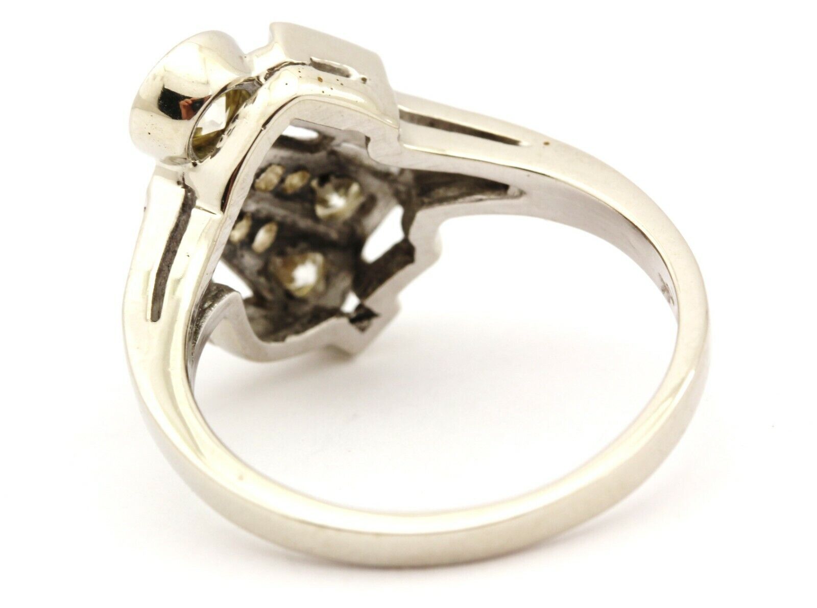 14k white gold diamond fan ring 0.81ctw vintage antique estate 4.8g size 7.75