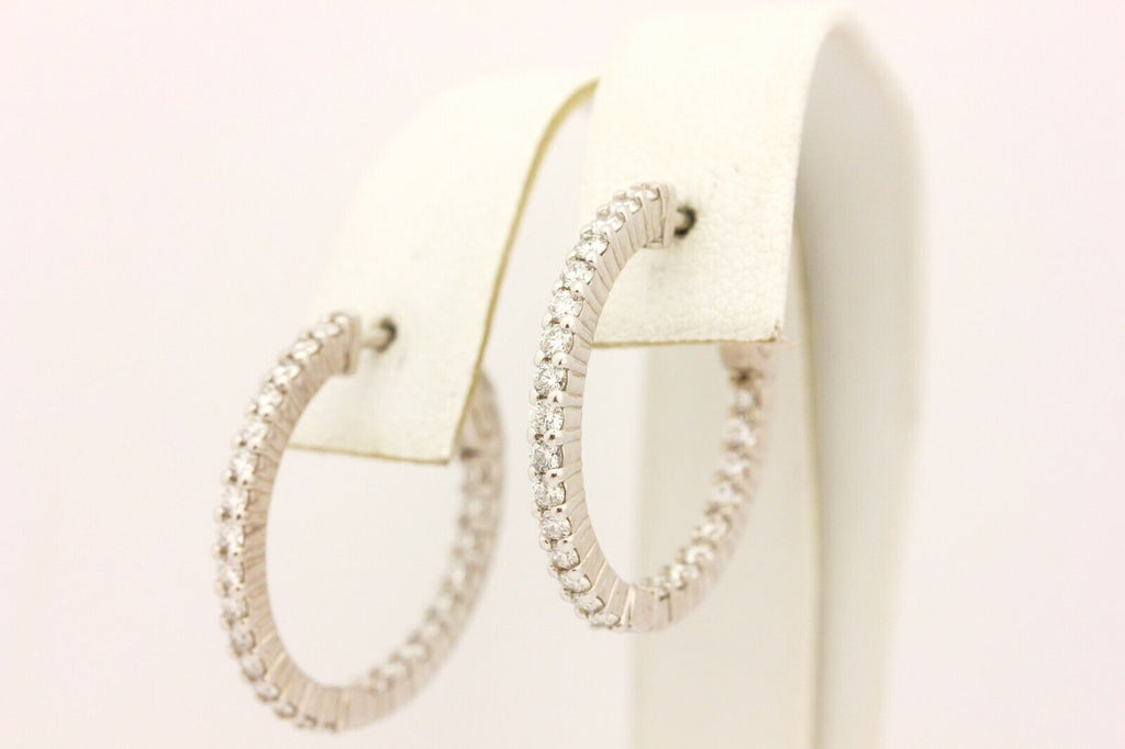 14k white gold 0.97ctw diamond inside outside hoop earrings 1 inch 5.02g new