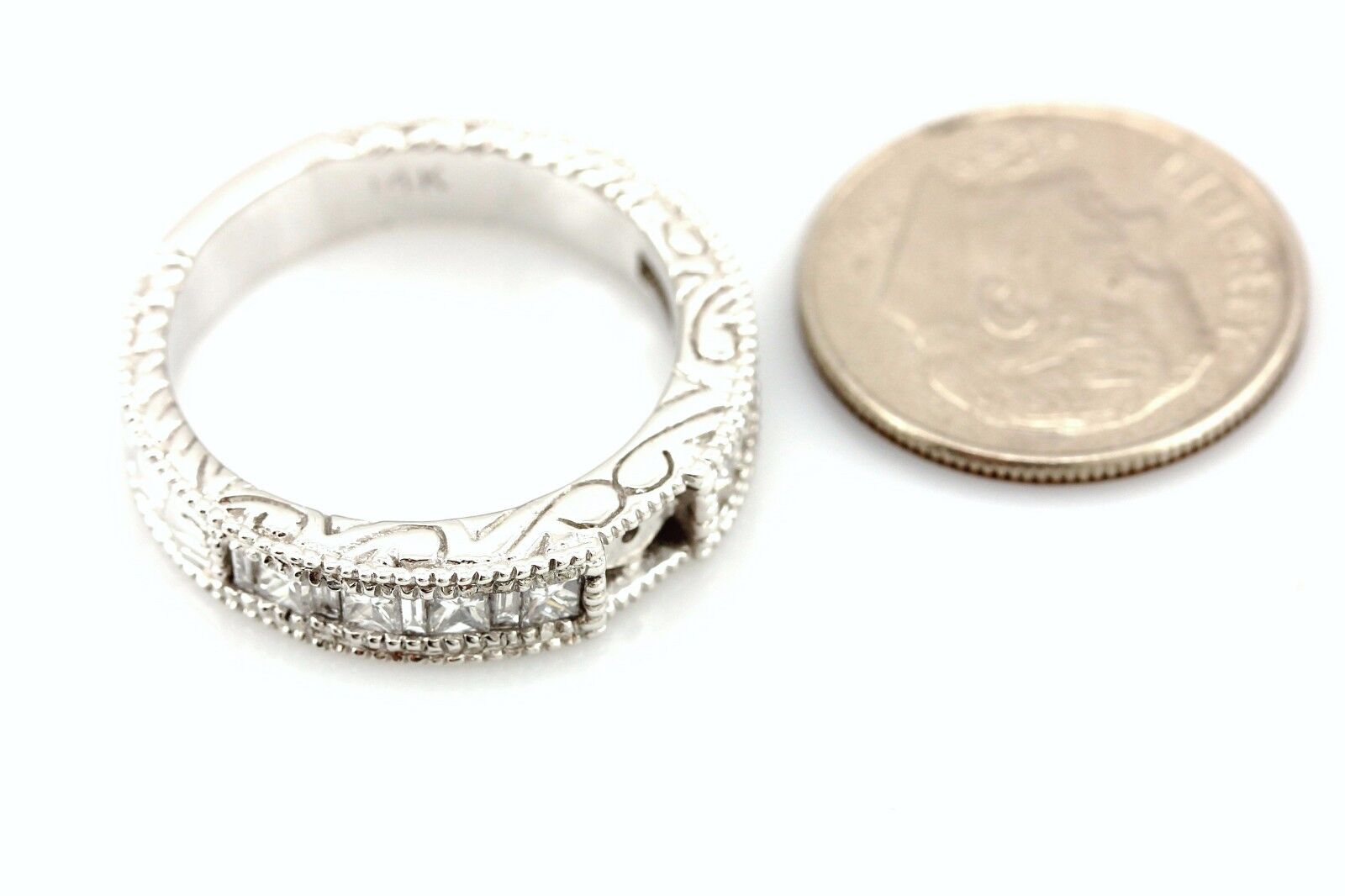 14k white gold engagement ring semi mount princess straight baguette diamonds