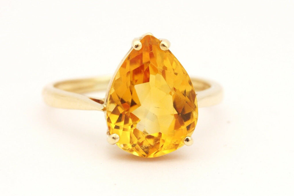 14k yellow gold 4.25ct pear shape golden citrine solitaire ring size 7 3.07g