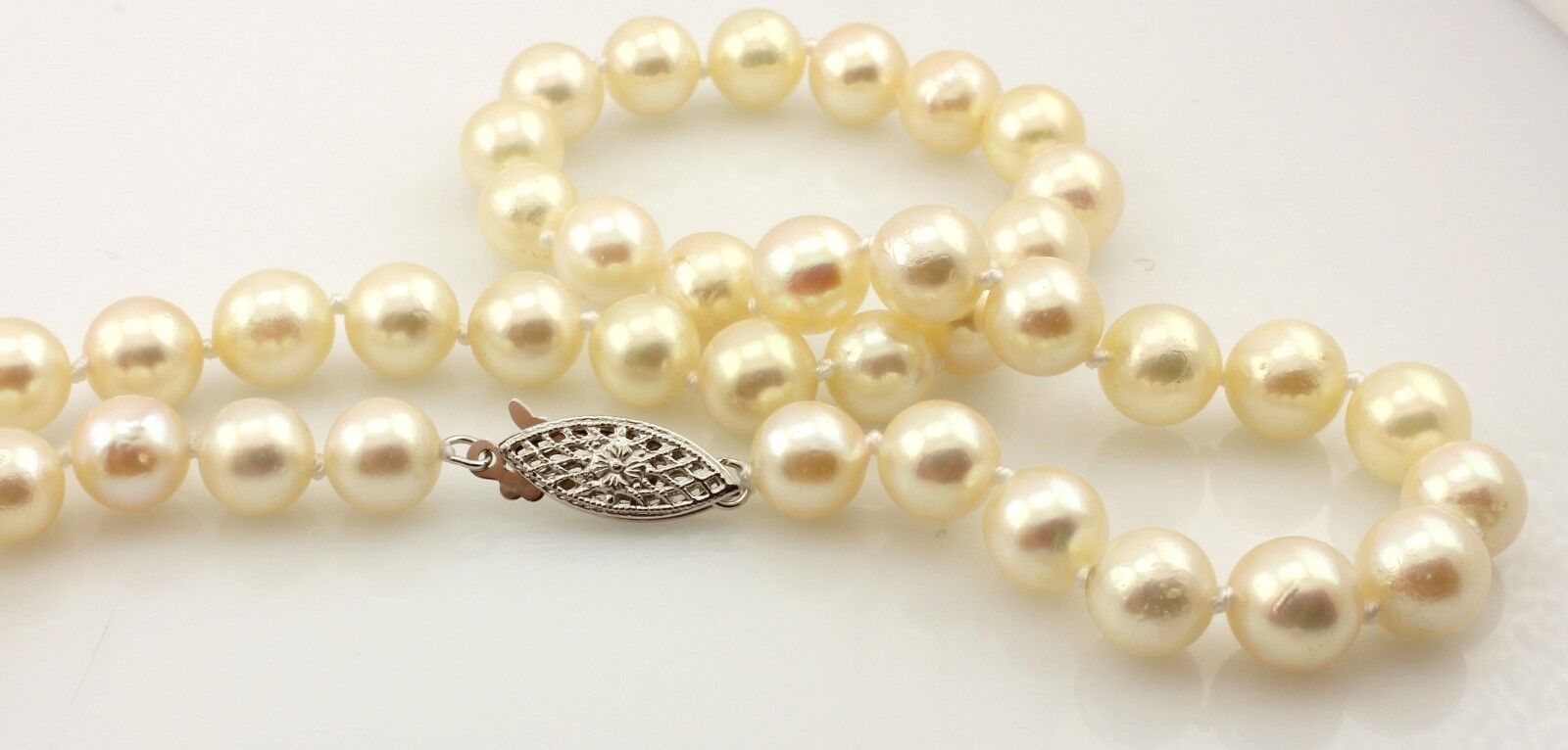 20 inch cultured pearl strand necklace 7-7.5mm round cream 14k white gold clasp