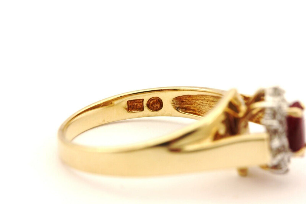 10k yellow gold red marquise ruby diamond halo ring 2.77g size 7.5 estate