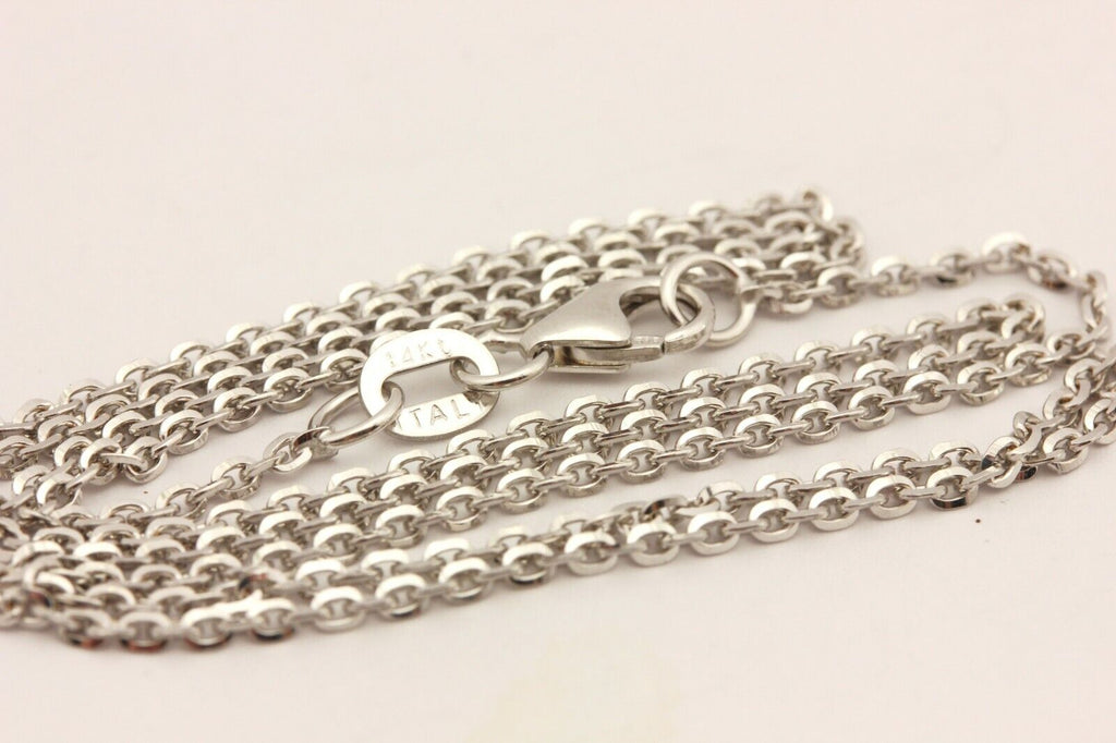 14k white gold dia-cut oval rolo cable chain necklace 16 inch 1.4mm 2.48g new