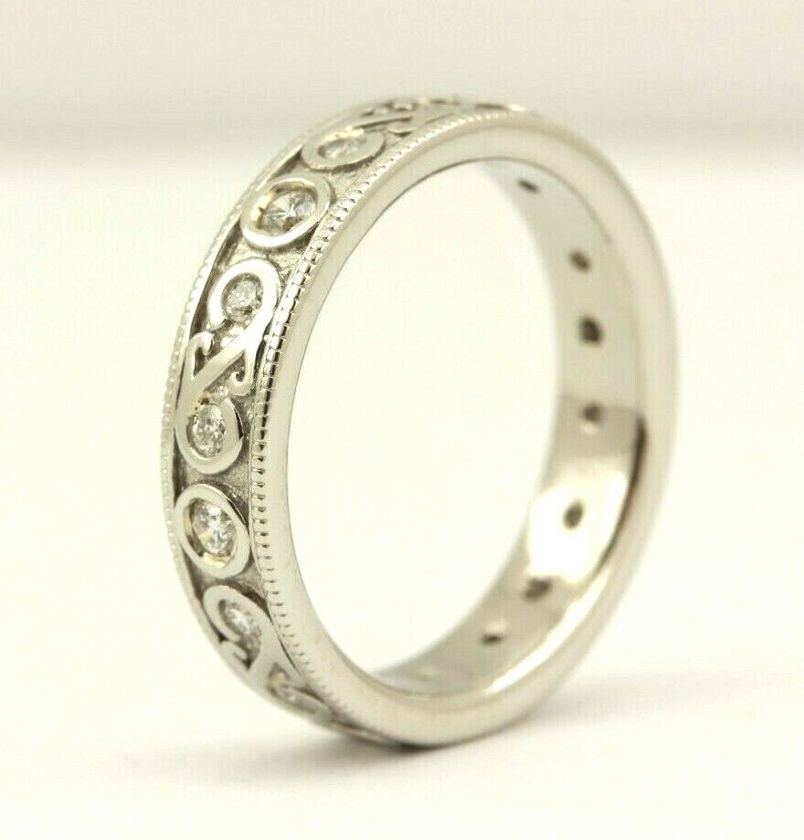 palladium woman's wedding band ring 0.39ctw round diamonds size6.25 estate 4.66g