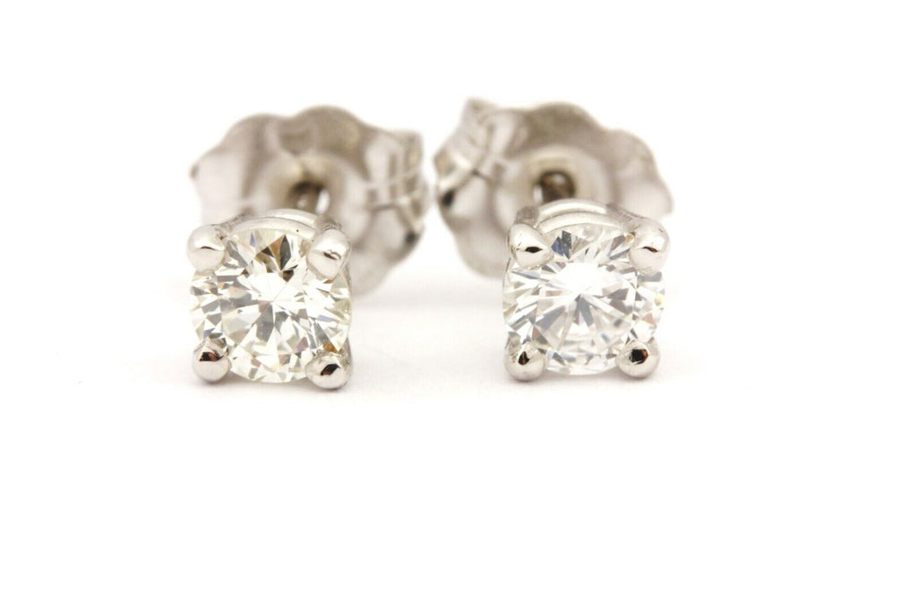 14k white gold 3.9mm 0.45ctw round diamond solitaire stud earrings 0.79g estate
