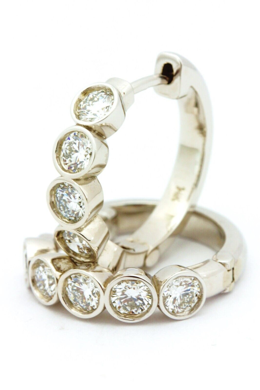 14k white gold 1.85ctw natural diamond hoop huggie earrings 0.75 inch 8.30g new