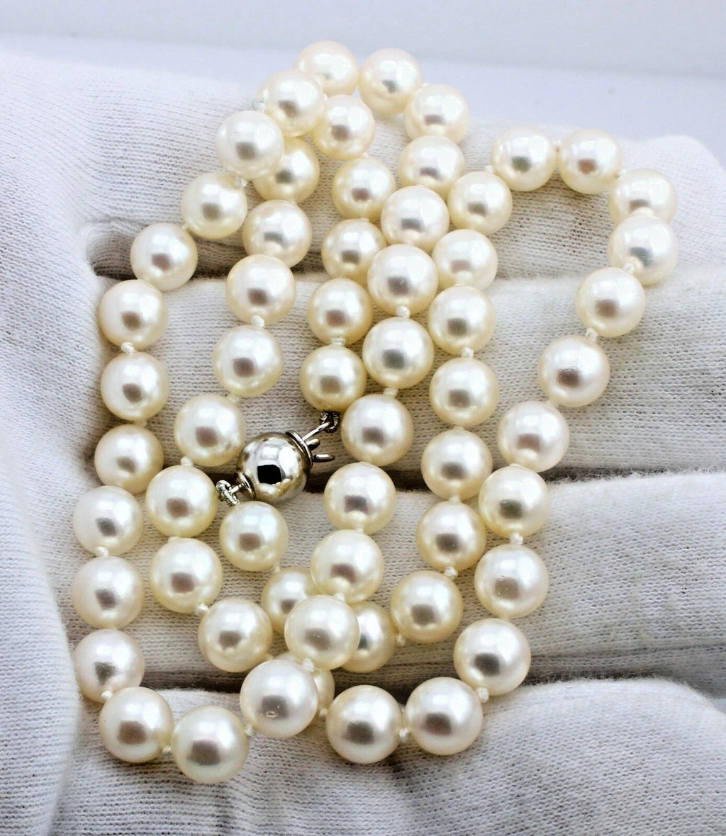 14k white gold 18" 5.5-7mm round Akoya cultured pearl strand necklace estate