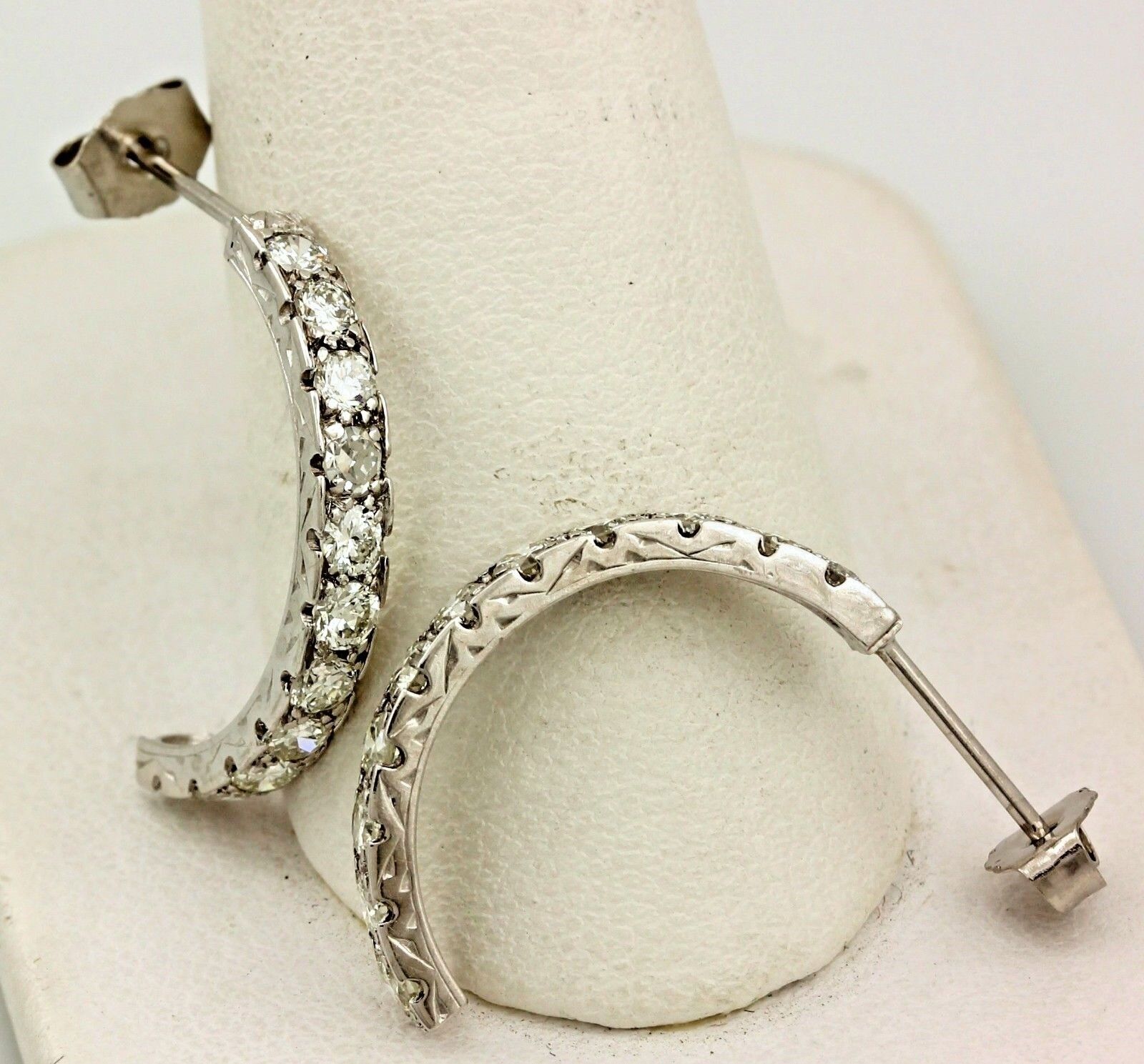 Platinum 1ctw round brilliant diamond half hoop huggie earrings vintage estate