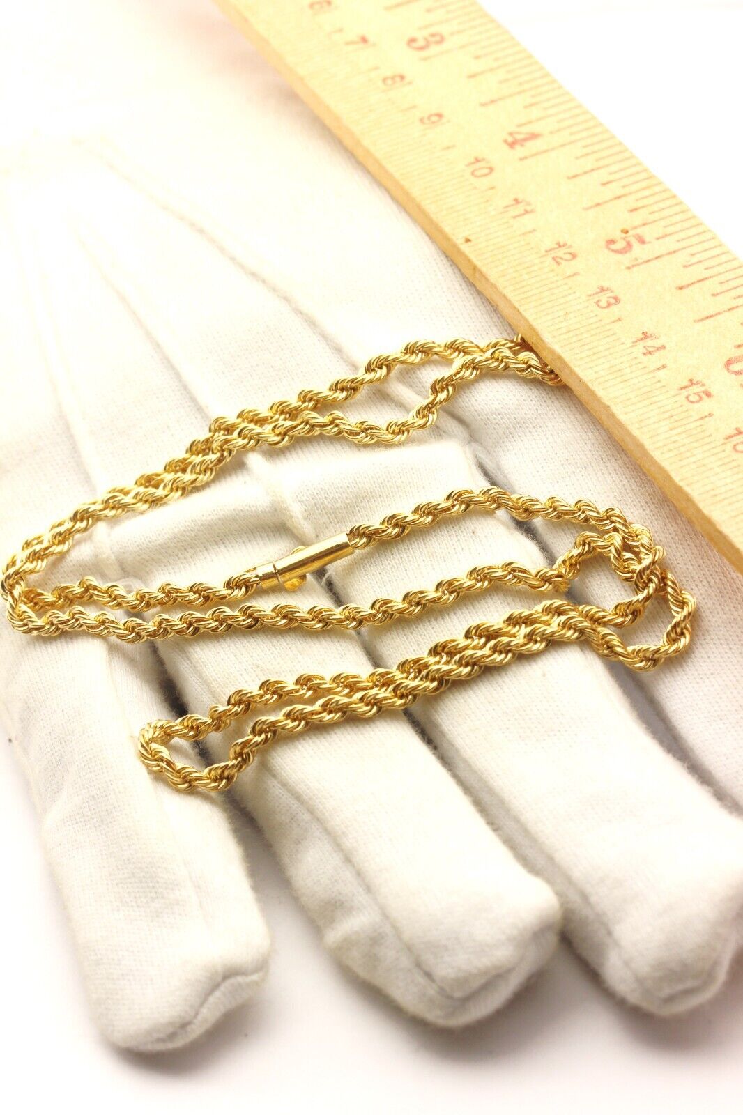 14k yellow gold rope chain necklace tab clasp 20 inch 3mm 16.81g vintage estate