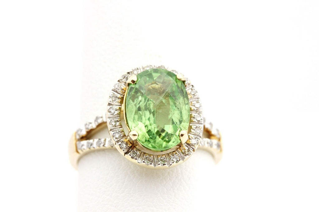 14k yellow gold mint green tsavorite garnet diamond halo ring size 6.75 3.62g