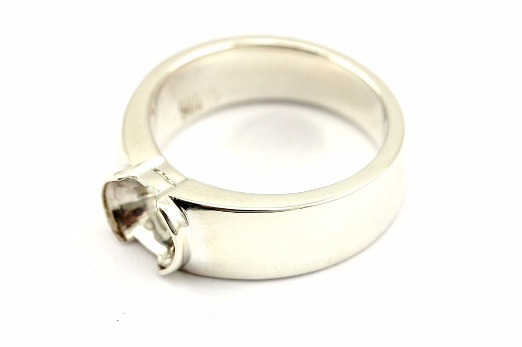 Platinum sterling silver men ring sz 8 band 9x7mm oval half-bezel setting estate