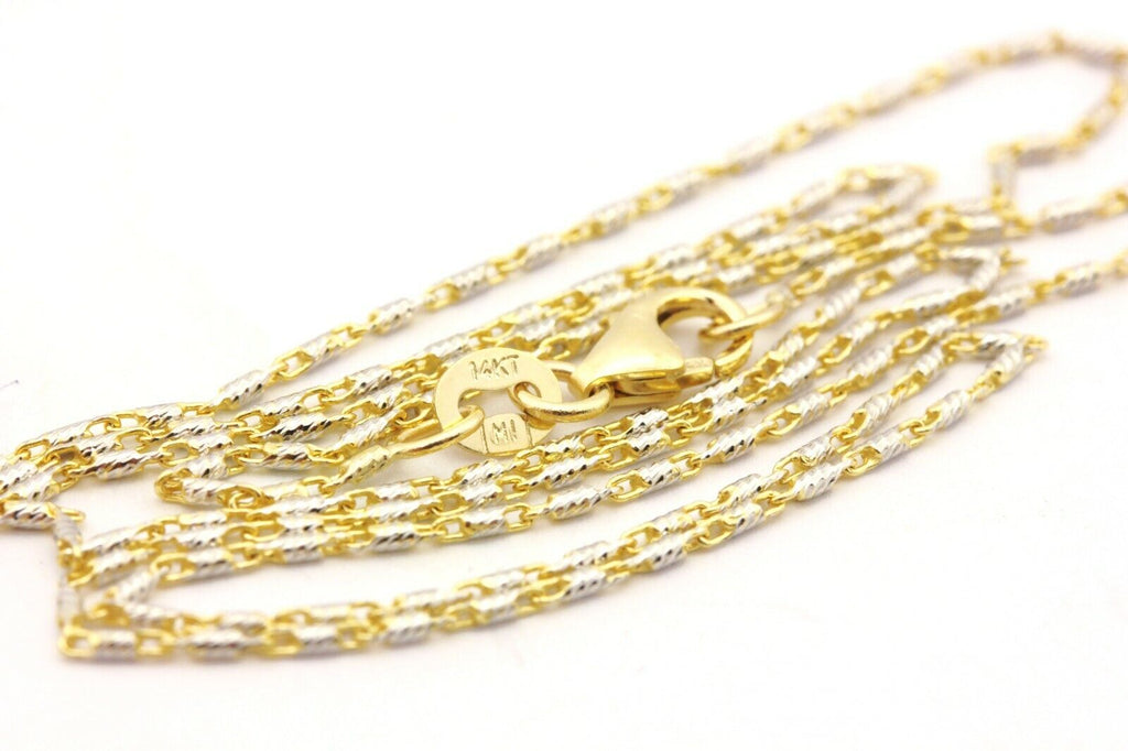 14k gold two tone razo chain necklace lobster 18 inch 0.9mm 2.54g new
