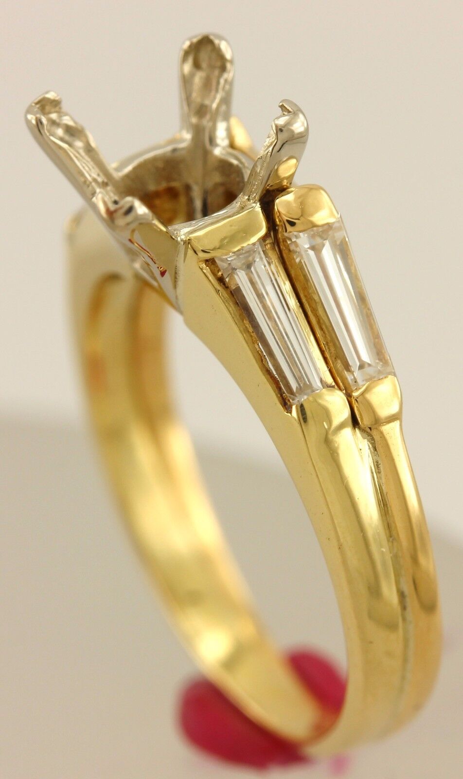 18k yellow gold wedding ring set 1ct square center diamond tapered baguettes set
