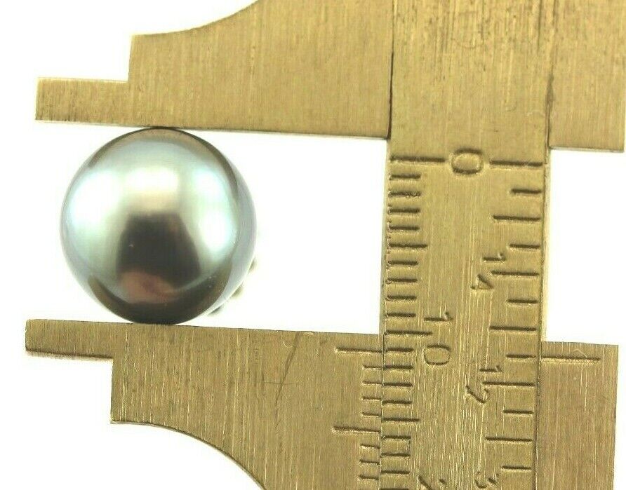 14k white gold 11-11.5mm Genuine Tahitian black cultured pearl stud earrings NEW