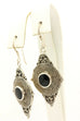 925 sterling silver black onyx hook dangle drop earrings 1.75 inch 8.0g vintage