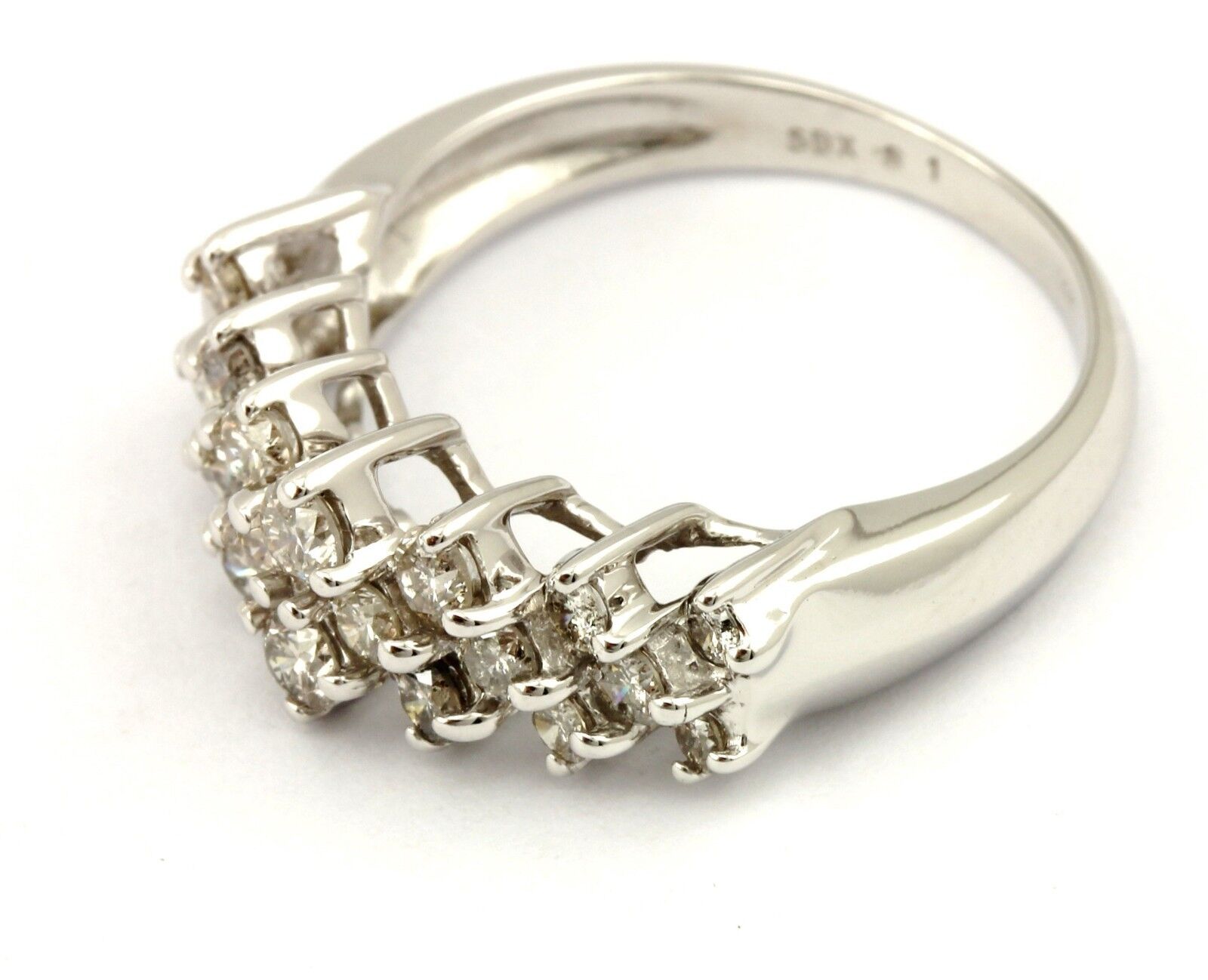 ESTATE 14k white gold 1ct round diamond 3 row wedding ring band 4.48gr sz 7.25
