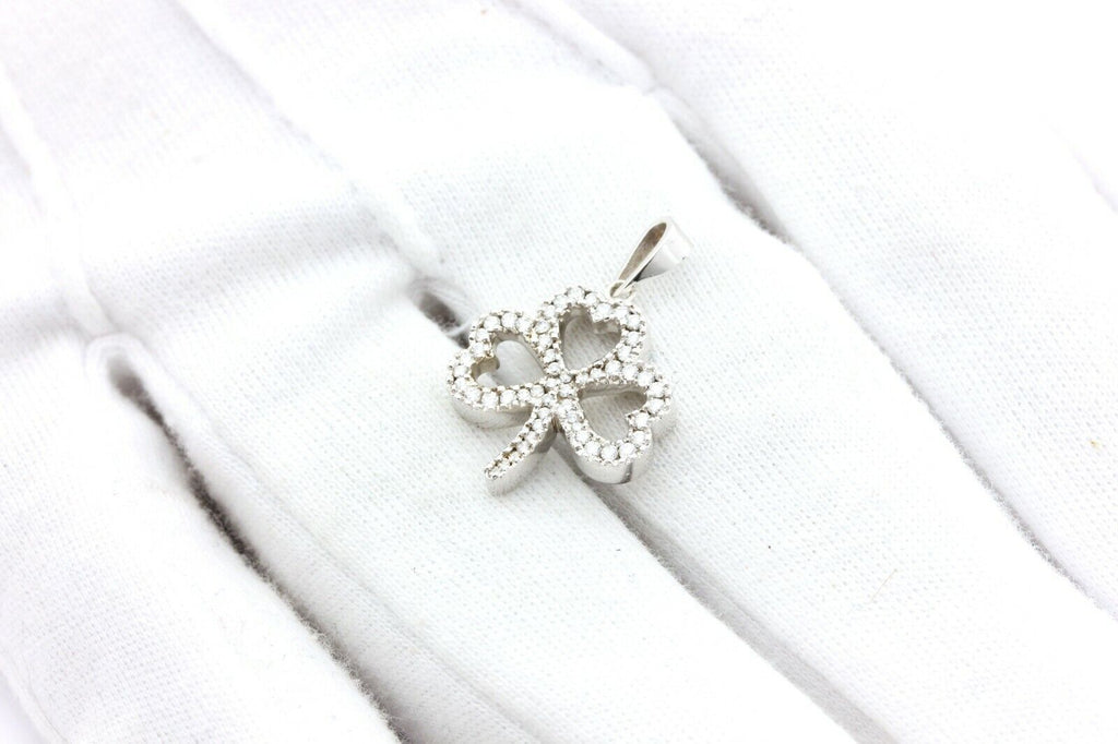 14k white gold 0.30ctw round brilliant diamond shamrock clover pendant 2.7g new