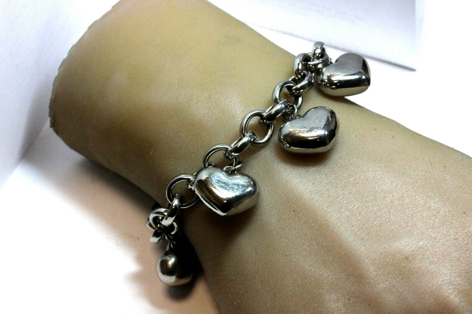 stainless steel puffed heart bracelet 7.5 inch costume fashion estate 44.23g