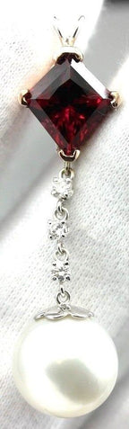 14k rose white gold red Spinel South Sea cultured pearl diamond dangle pendant