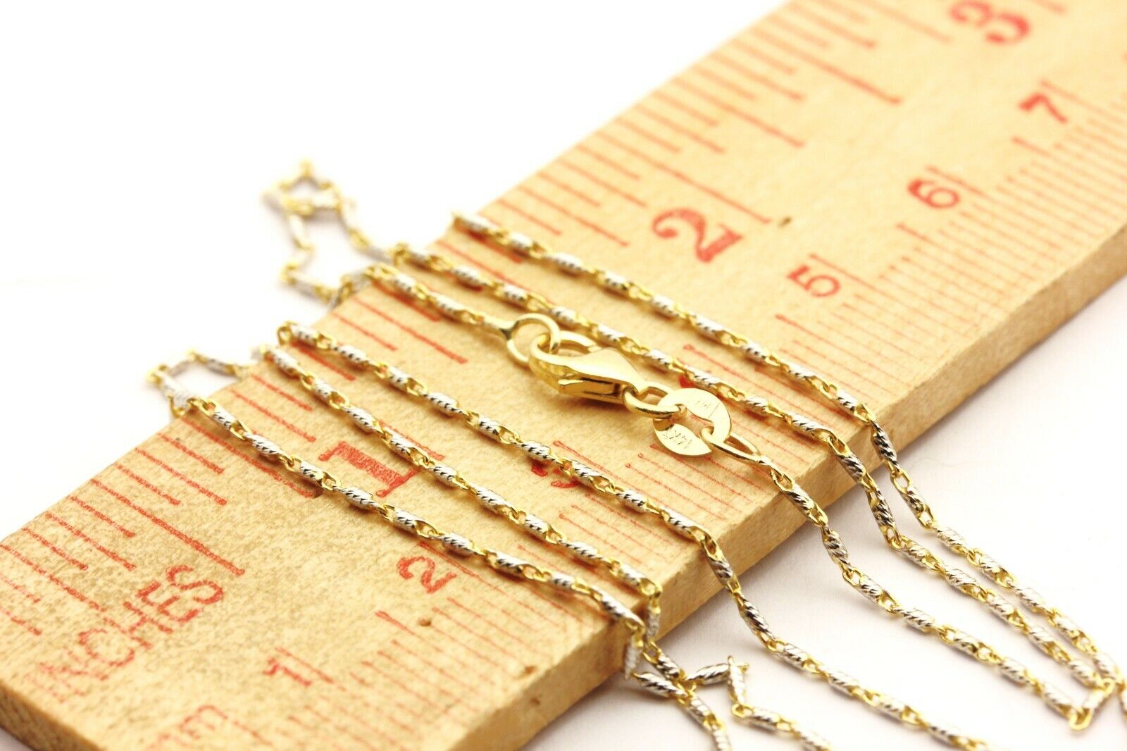 14k gold two tone razo chain necklace lobster 16 inch 0.9mm 2.29g new