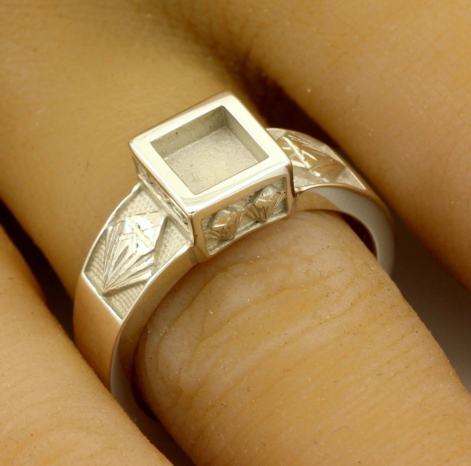 Custom sterling silver platinum man's square ring mount setting size 10.5 9.29g