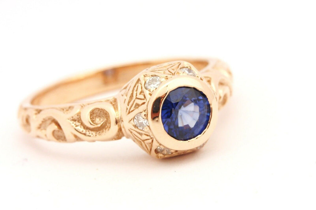 14k rose gold 0.82ct blue sapphire 0.18ctw diamond ring band size 9.75 7.17g new