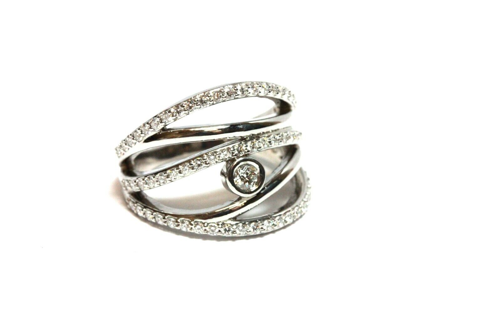 14k white gold diamond split band ring 0.67ctw 7.8g VVS D-F size 6.5 estate