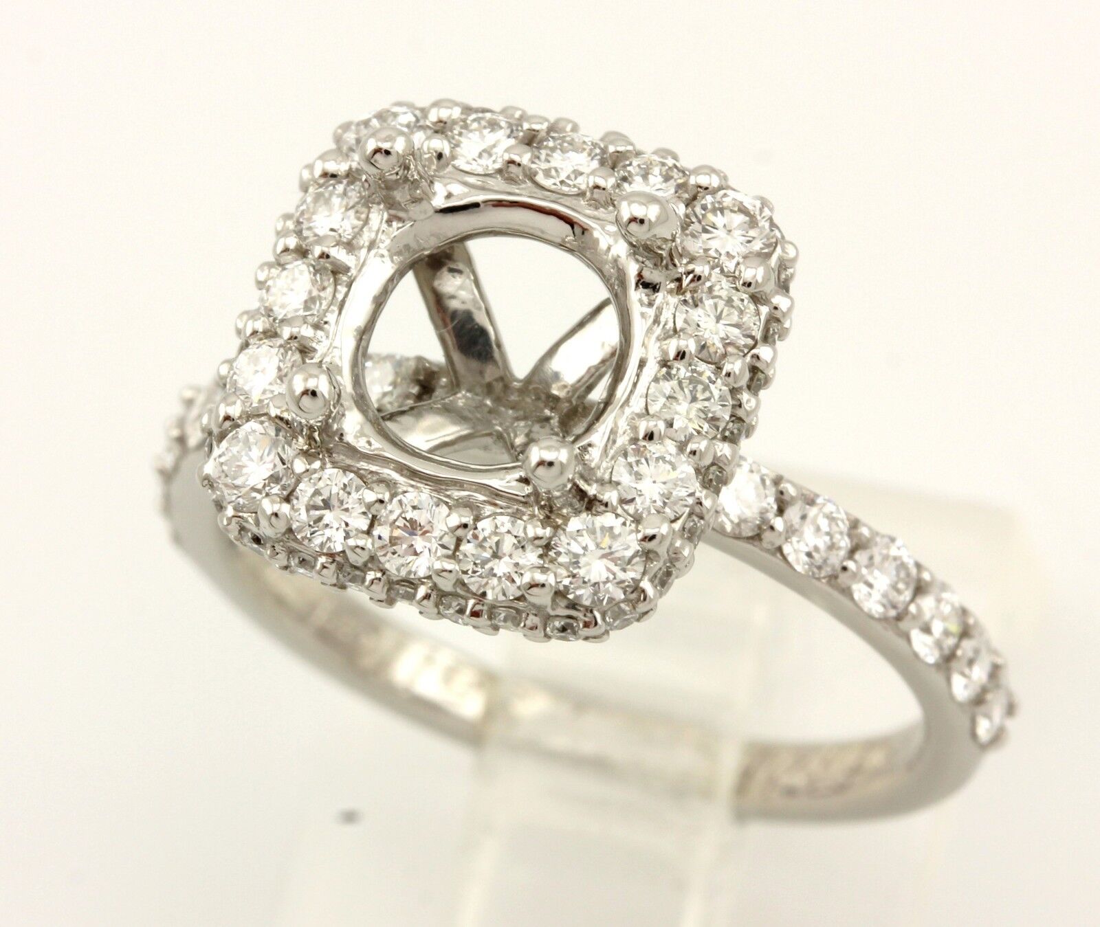 Platinum diamond halo engagement ring 7.4mm semi mount 1.11ctw accents NEW 6.04g