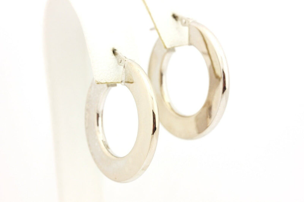 ITALY 14k white gold flat hoop earrings snap closure 1 inch 2mm 3.41g estate