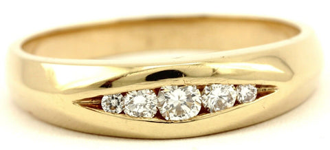 Men's 14k yellow gold 5 stone .26ctw diamond wedding band ring size 10 NEW 4.75g