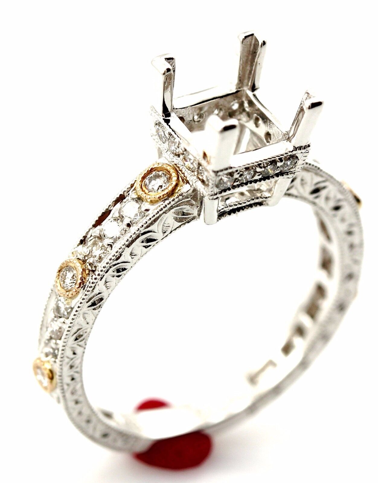 18k white pink rose gold two tone 6mm square semi mount engagement ring NEW