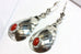 Sterling Silver drop dangle earrings red coral 1970s leverback fastening 5.2g