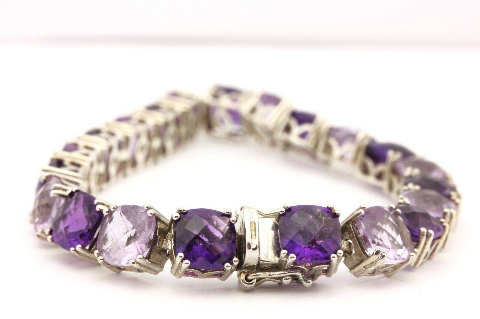 925 sterling silver 47.25ctw 8mm purple amethyst bracelet 7.5 inch 25.17g estate