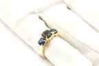 14k yellow gold 3.56ct round blue sapphire 3 stone ring size 6 5.43g estate