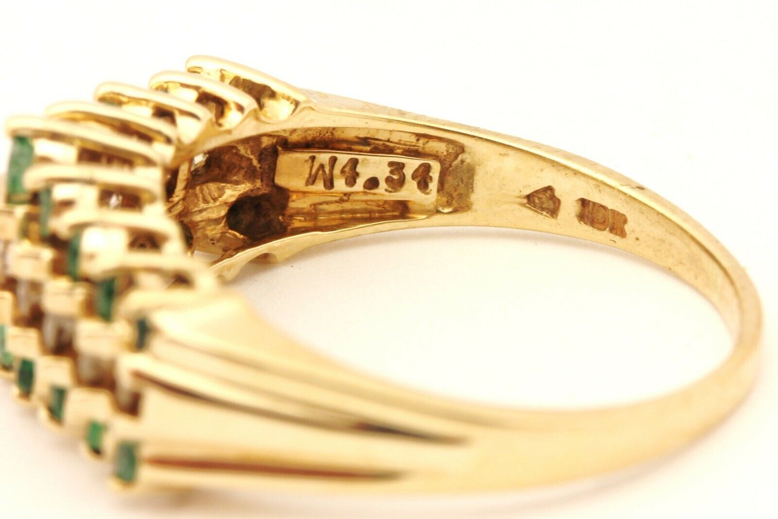 10k yellow gold green emerald diamond band ring size 9.75 4.70g vintage estate