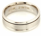 14k white gold Men's Dora ring 7mm wedding band sz10 satin center 8.73g