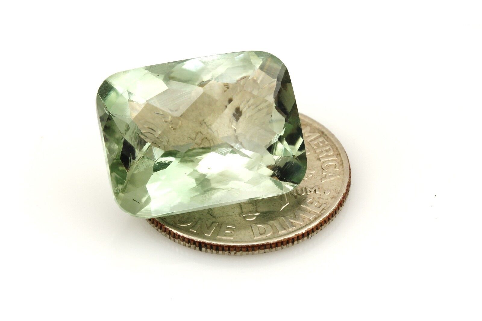 green quartz amethyst 10.69 carat cushion loose gemstone large 16 x 12 mm new