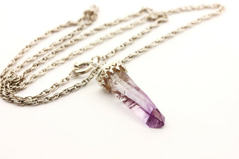 sterling silver 925 18 inch rope chain amethyst crystal pendant necklace 6.4g