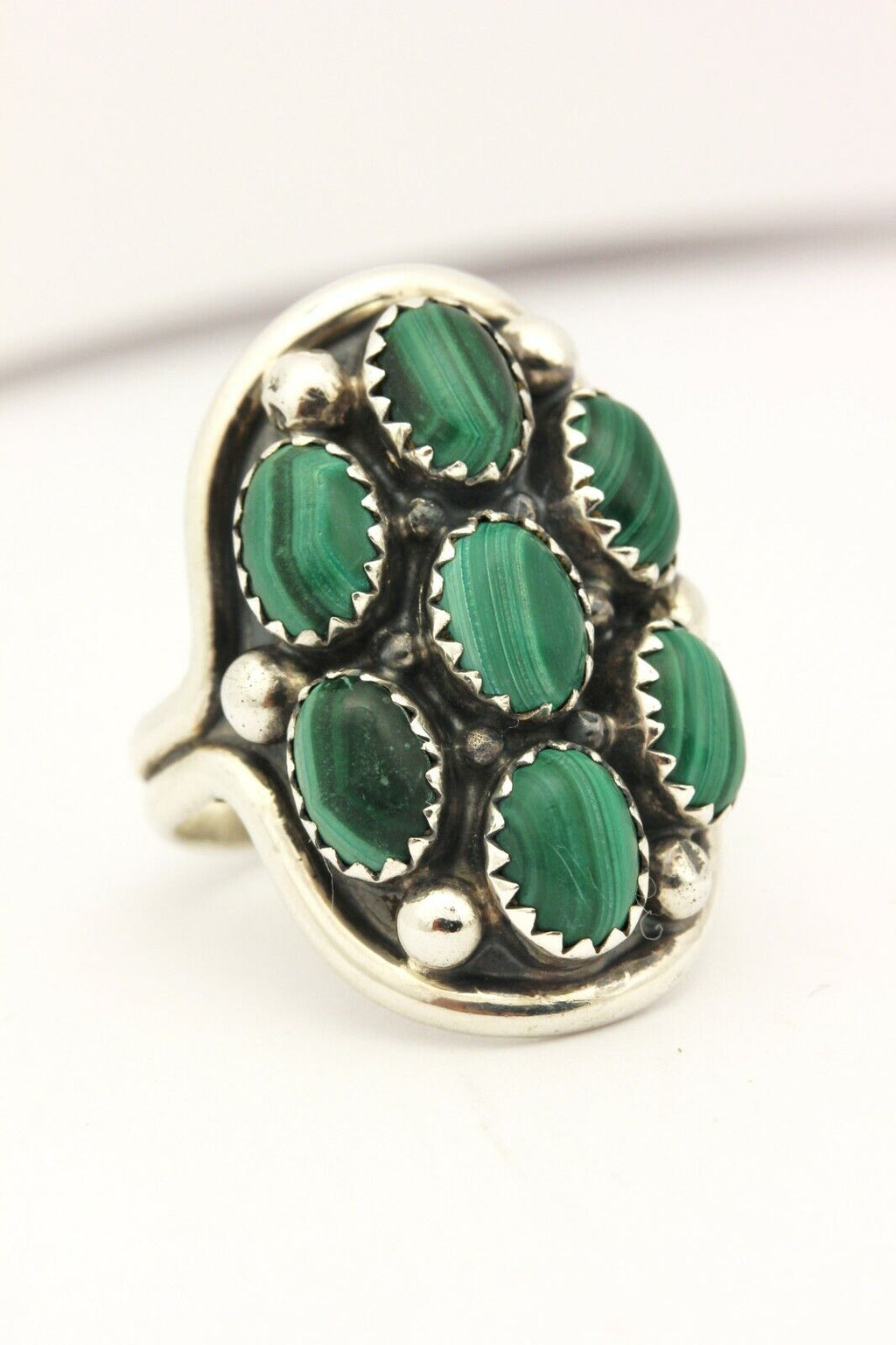 sterling silver green malachite oval ring size 8 7.77g vintage estate