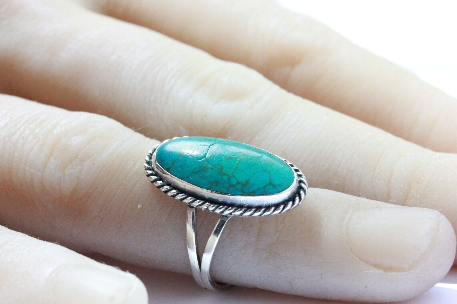 sterling silver natural blue turquoise ring 23x13mm oval cabochon size 6 4.5g