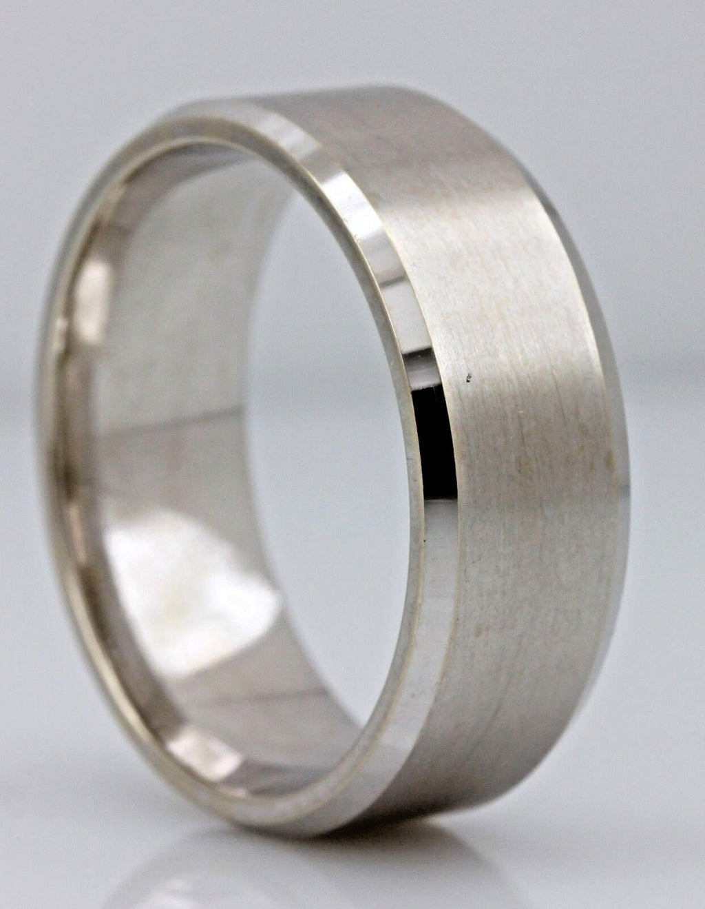 14k white gold 8mm satin center beveled edge size 10.75 men's wedding band ring