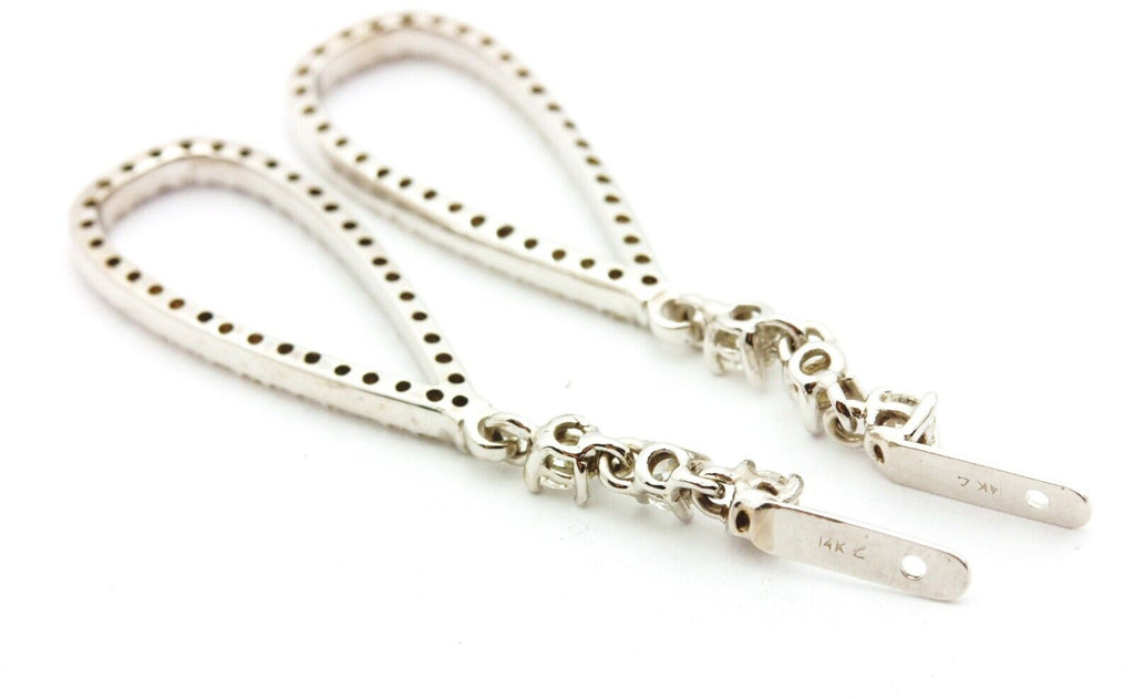 14k white gold 0.93ctw diamond drop dangle earring jackets 1.75 inch 3.2g new
