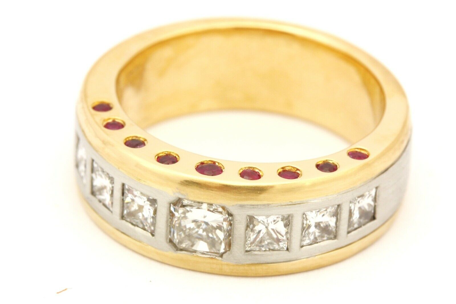 platinum 18k yellow gold diamond ruby 7.5mm band ring size 8 15.47g vintage