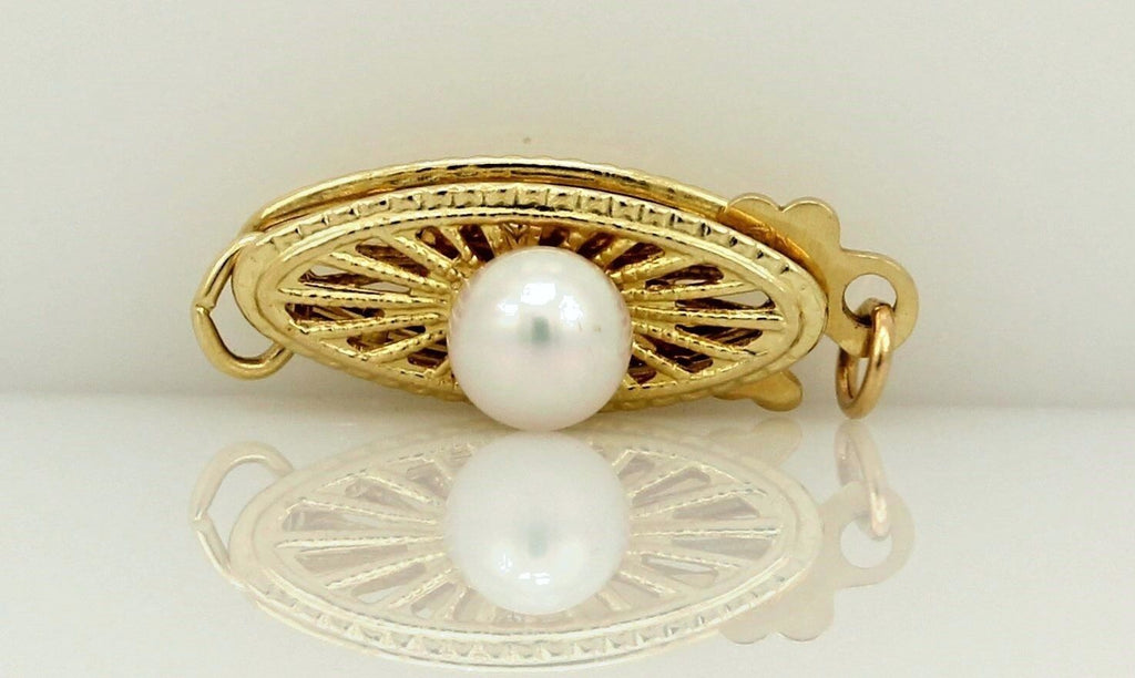 14k yellow gold 13x5mm marquise filigree fish hook 4mm pearl clasp new 0.65g