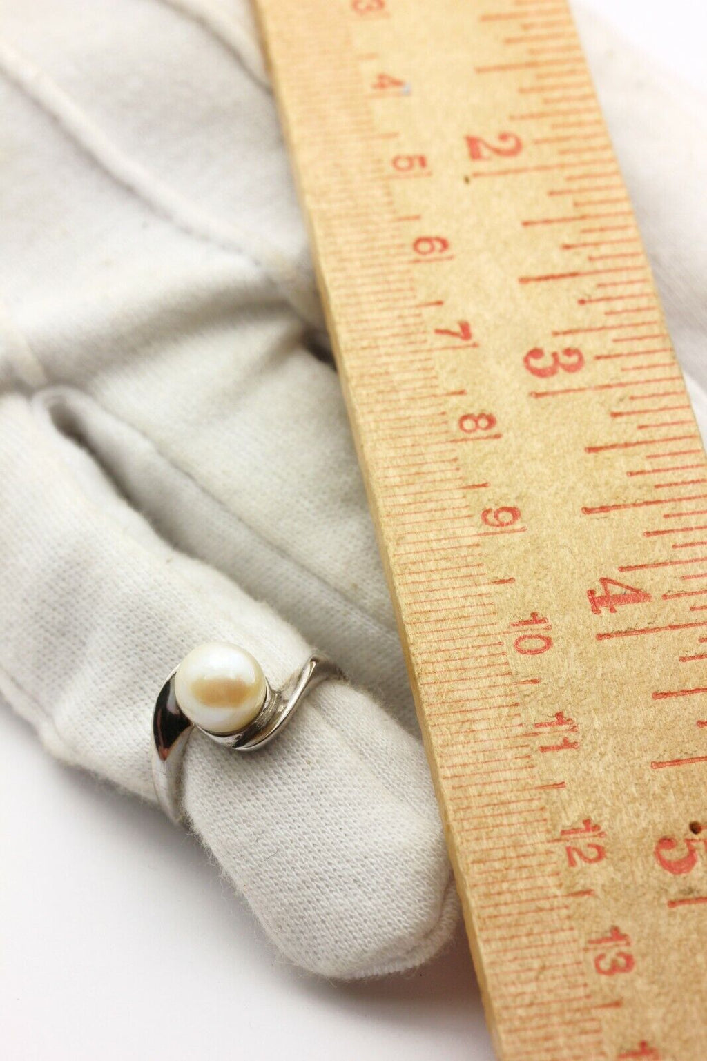 10k white gold 7.25mm round pearl twist ring size 5.75 2.83g vintage estate