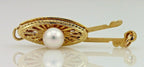 14k yellow gold 13x5mm marquise filigree fish hook 4mm pearl clasp new 0.65g