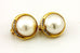 18k yellow gold 16mm round white Mabe pearl earring studs 0.30ctw diamonds omega