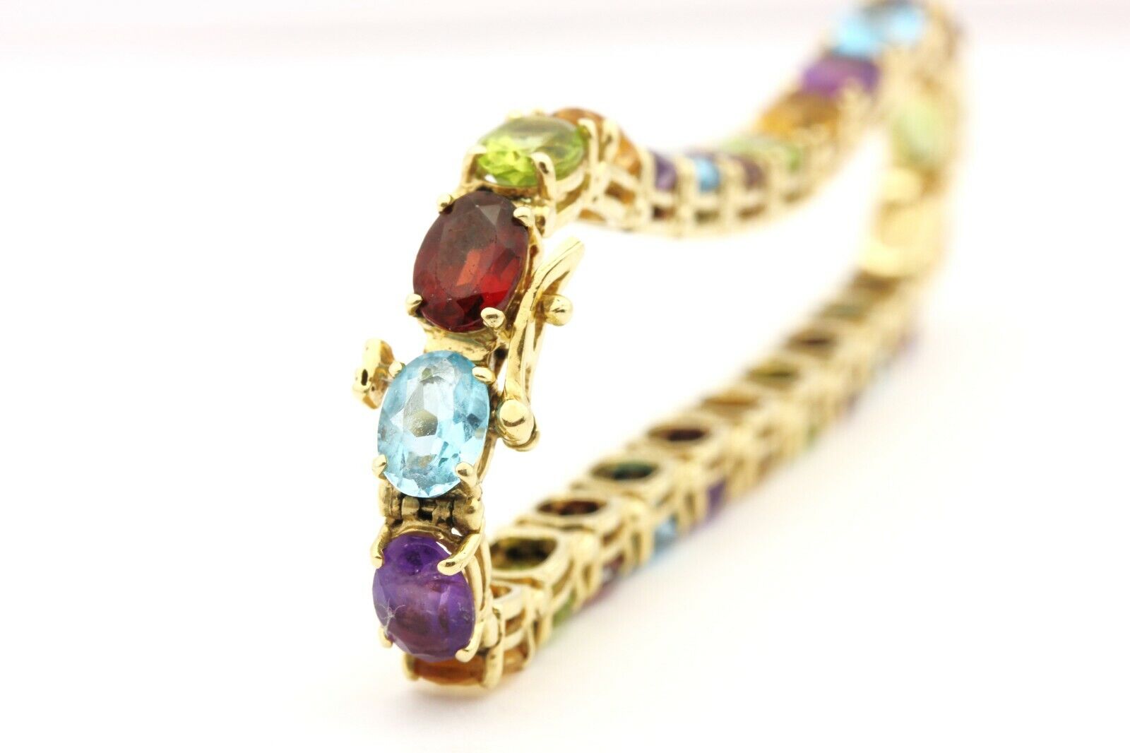 14k yellow gold 15ctw natural gemstone tennis bracelet 7 inch 14.27g vintage